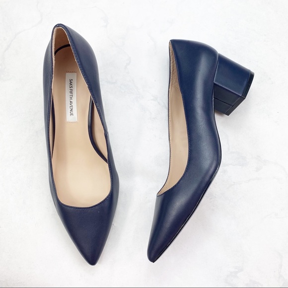 Saks Fifth Avenue Shoes - [Saks] Navy Leather Pumps